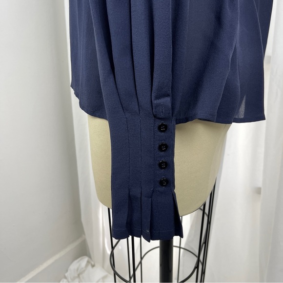 Vintage Charles Nolan New York Silk Navy Blue Blouse with Necktie // Size 10 - Picture 3 of 11